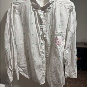 Victoria's Secret White Shirt with Green and Pink Palm Print